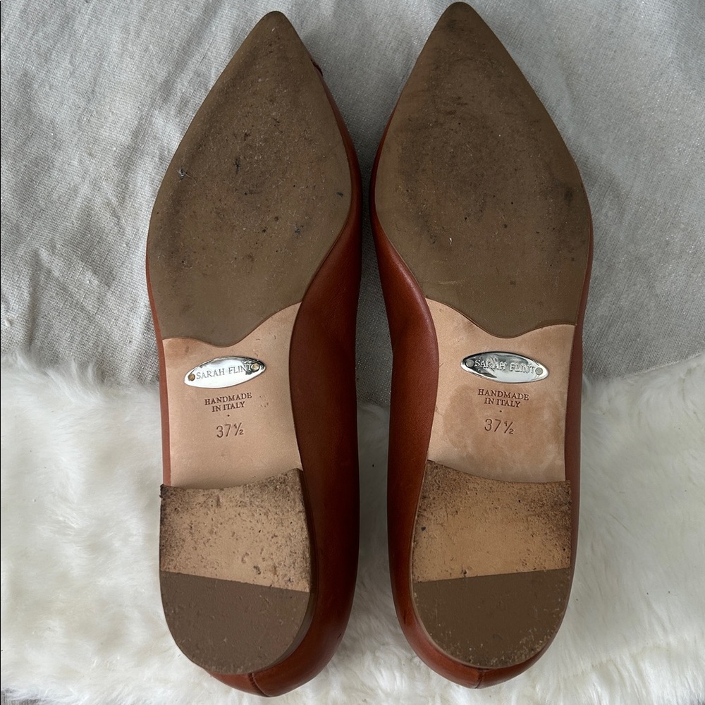 Sarah Flint Natalie Tan Leather Flats with Bow - Picture 9 of 9